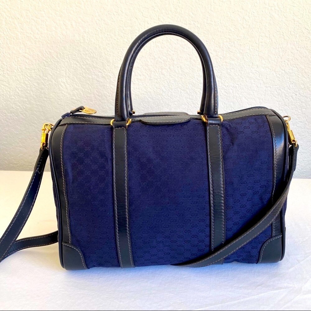 Gucci GG navy canvas Boston bag